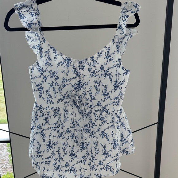 Pink Lily Tops - Pink Lily small Blue Floral Ruffle Blouse. Like new